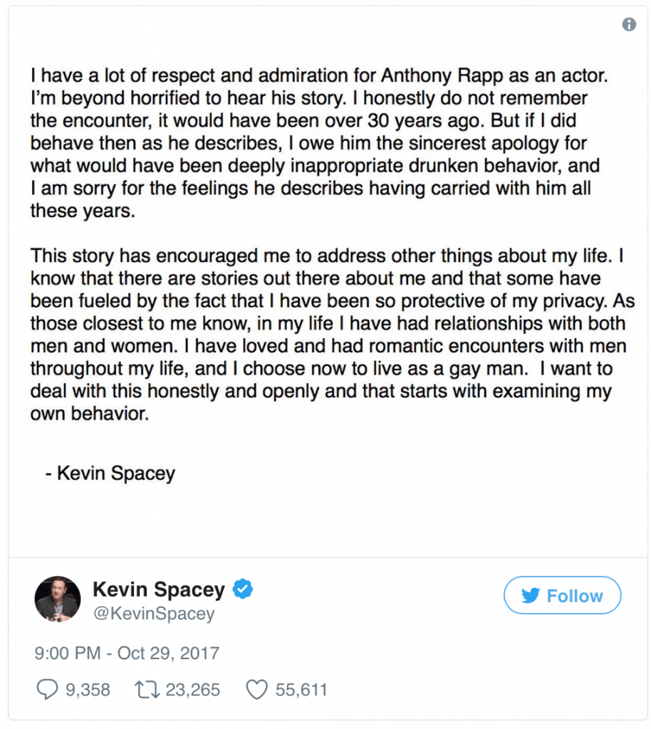 Kevin Spacey Alleged Sexual Assault Apology Is It Too Late www.HustleTV.tv