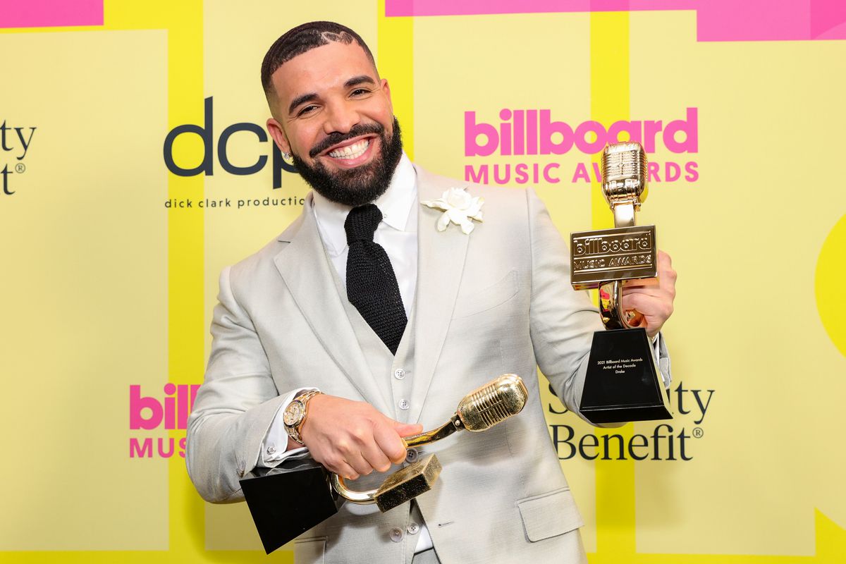 Drake Accepts Artist of the Decade Award With Son Adonis at 2021 Billboard Music Awards